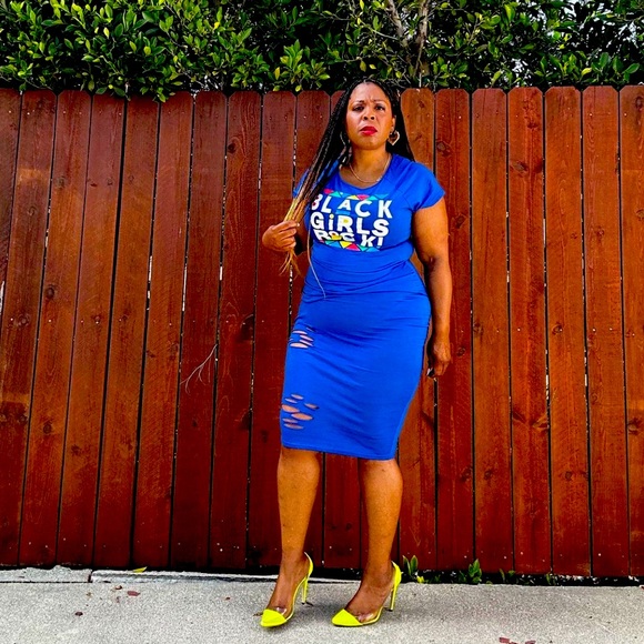 Black Girls Rock Midi Bodycon TShirt Dress Blue - Picture 2 of 4